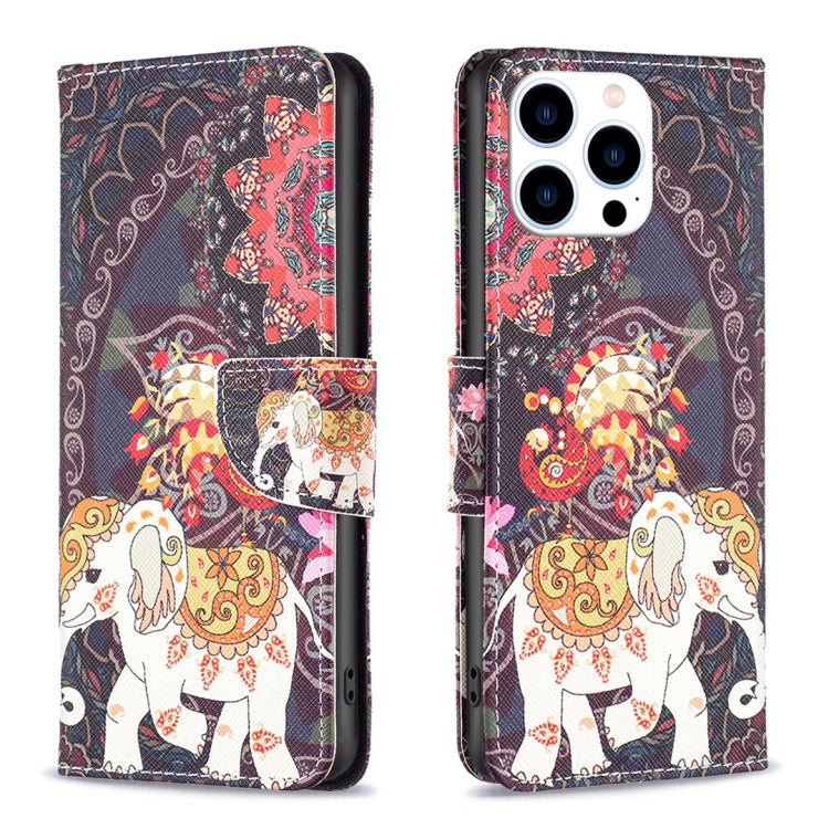 For iPhone 15 Pro Colored Drawing Pattern Flip Leather Phone Case(Flowers Elephant) - HoMEdemic™ 