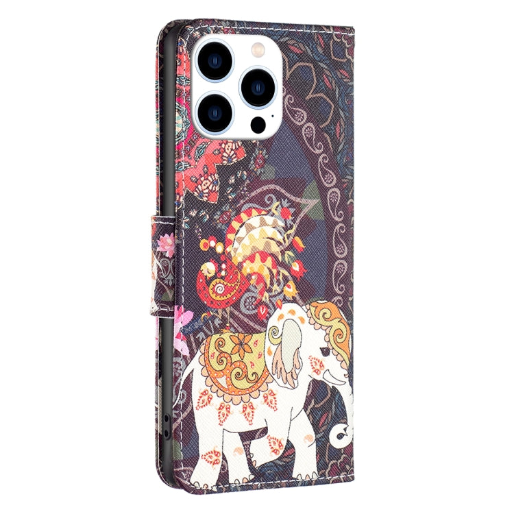 For iPhone 15 Pro Colored Drawing Pattern Flip Leather Phone Case(Flowers Elephant) - HoMEdemic™ 
