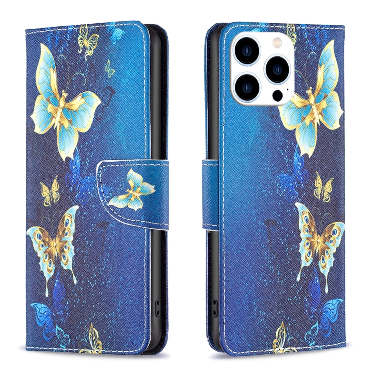 For iPhone 15 Pro Colored Drawing Pattern Flip Leather Phone Case(Gold Butterfly) - HoMEdemic™ 