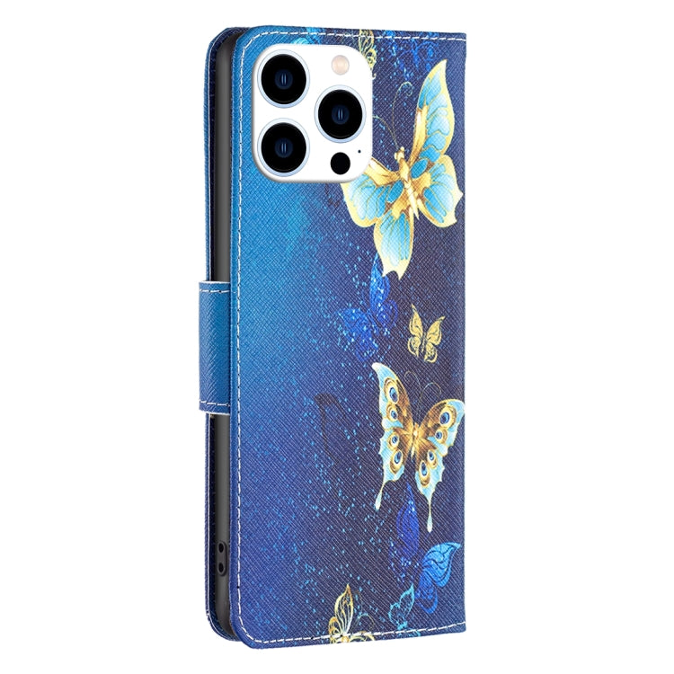 For iPhone 15 Pro Colored Drawing Pattern Flip Leather Phone Case(Gold Butterfly) - HoMEdemic™ 