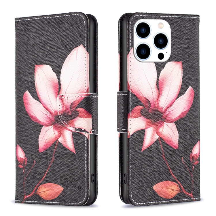 For iPhone 15 Pro Colored Drawing Pattern Flip Leather Phone Case(Lotus) - HoMEdemic™ 
