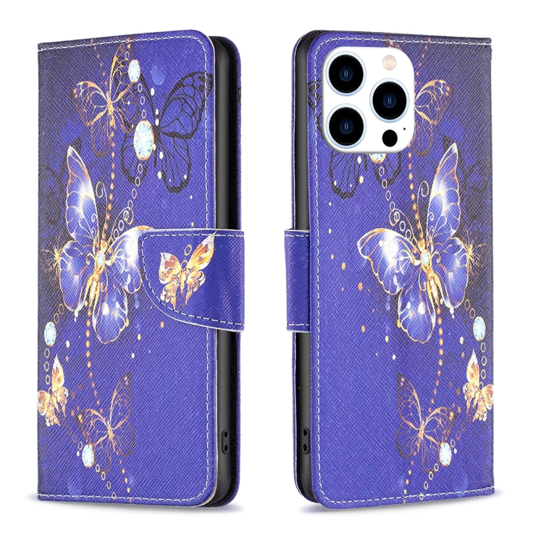 For iPhone 15 Pro Colored Drawing Pattern Flip Leather Phone Case(Purple Butterfly) - HoMEdemic™ 