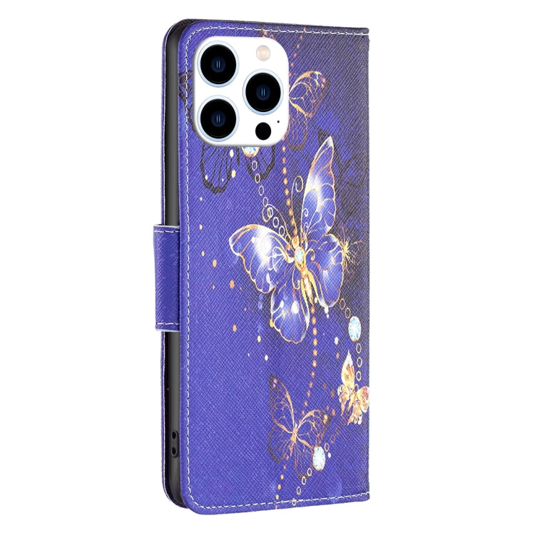 For iPhone 15 Pro Colored Drawing Pattern Flip Leather Phone Case(Purple Butterfly) - HoMEdemic™ 