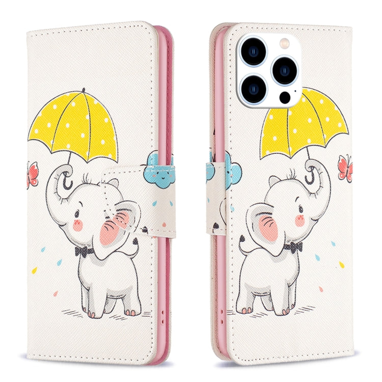 For iPhone 15 Pro Colored Drawing Pattern Flip Leather Phone Case(Umbrella Elephant) - HoMEdemic™ 