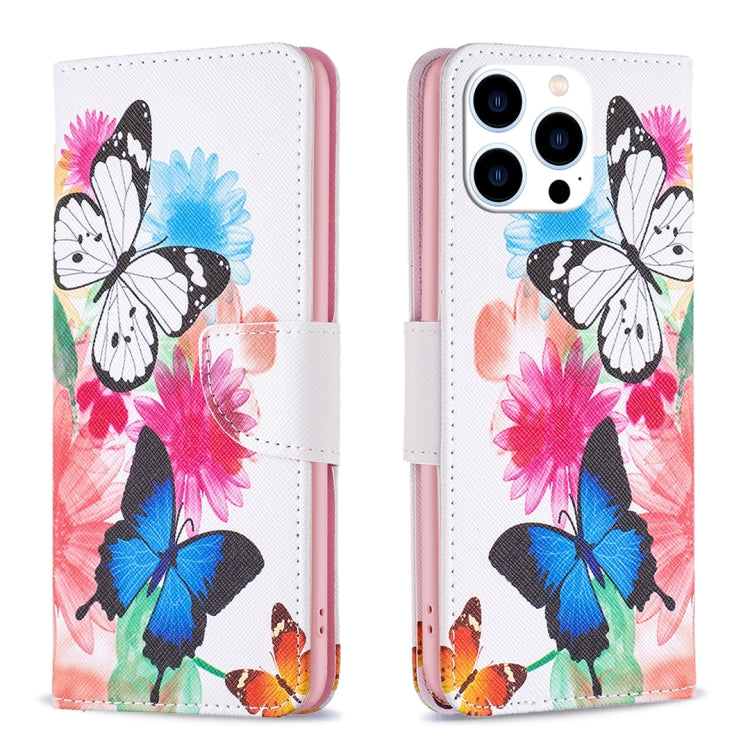 For iPhone 15 Pro Colored Drawing Pattern Leather Phone Case(Butterflies) - HoMEdemic™ 