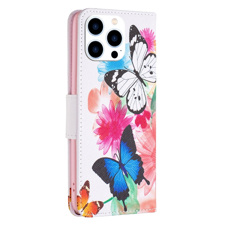 For iPhone 15 Pro Colored Drawing Pattern Leather Phone Case(Butterflies) - HoMEdemic™ 