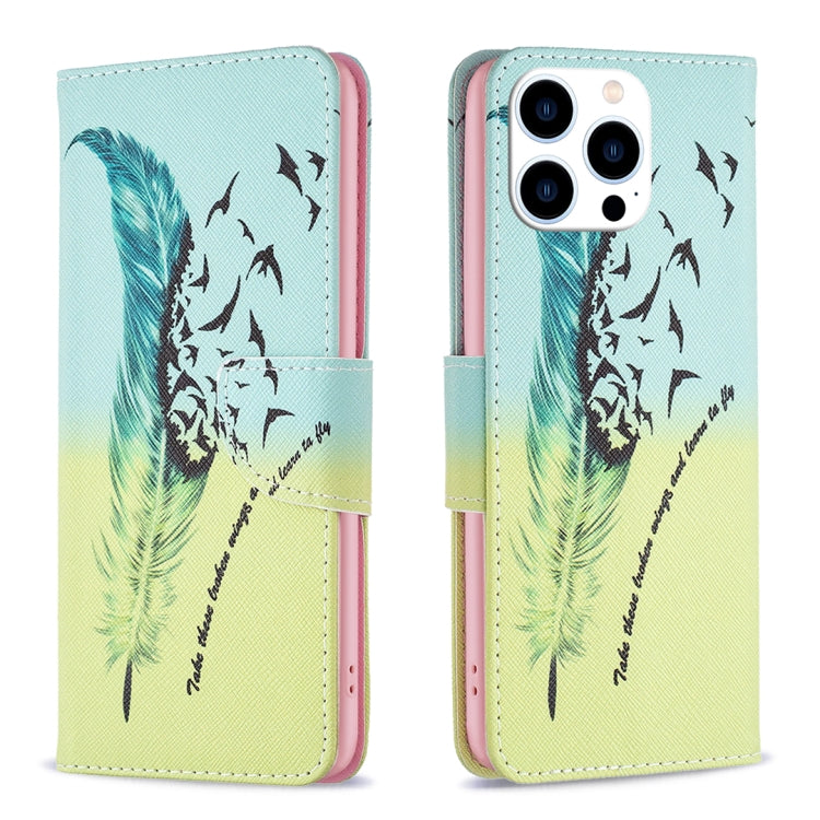 For iPhone 15 Pro Colored Drawing Pattern Leather Phone Case(Feather) - HoMEdemic™ 