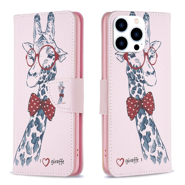 For iPhone 15 Pro Colored Drawing Pattern Leather Phone Case(Giraffe) - HoMEdemic™ 