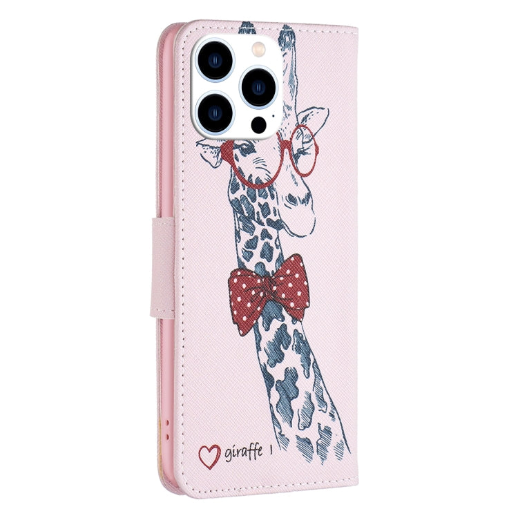 For iPhone 15 Pro Colored Drawing Pattern Leather Phone Case(Giraffe) - HoMEdemic™ 