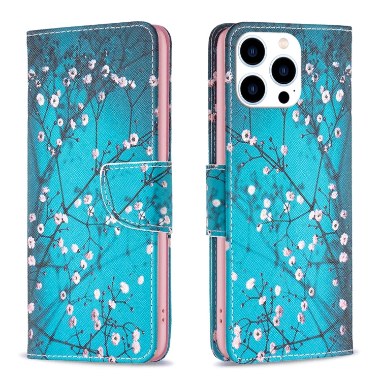 For iPhone 15 Pro Colored Drawing Pattern Leather Phone Case(Plum Blossom) - HoMEdemic™ 