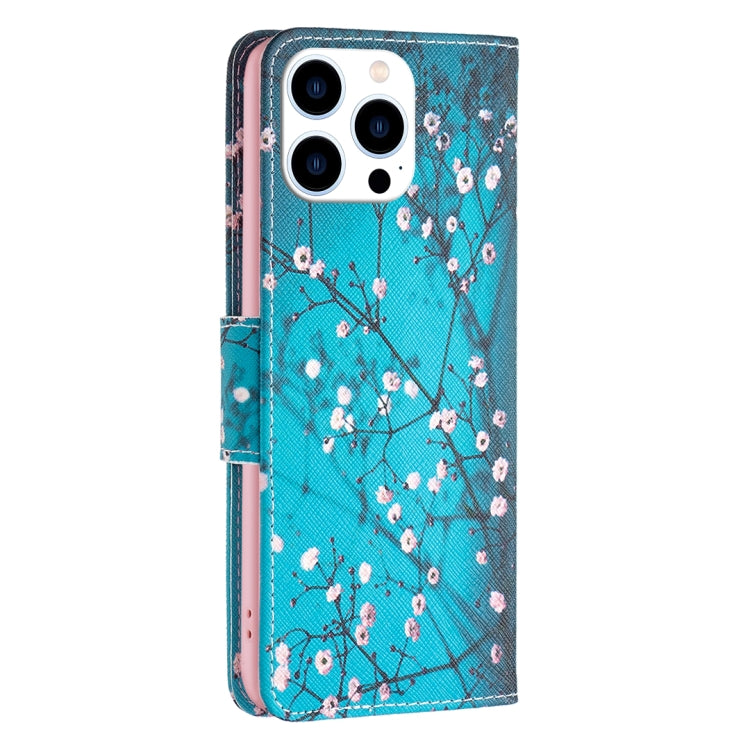 For iPhone 15 Pro Colored Drawing Pattern Leather Phone Case(Plum Blossom) - HoMEdemic™ 