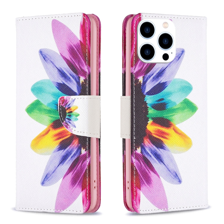 For iPhone 15 Pro Colored Drawing Pattern Leather Phone Case(Sun Flower) - HoMEdemic™ 