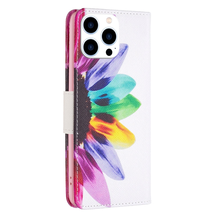 For iPhone 15 Pro Colored Drawing Pattern Leather Phone Case(Sun Flower) - HoMEdemic™ 