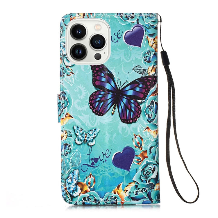 For iPhone 15 Pro Colored Drawing Pattern Plain Weave Leather Phone Case(Caring Butterfly) - HoMEdemic™ 