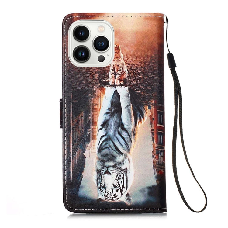 For iPhone 15 Pro Colored Drawing Pattern Plain Weave Leather Phone Case(Cats And Tigers) - HoMEdemic™ 