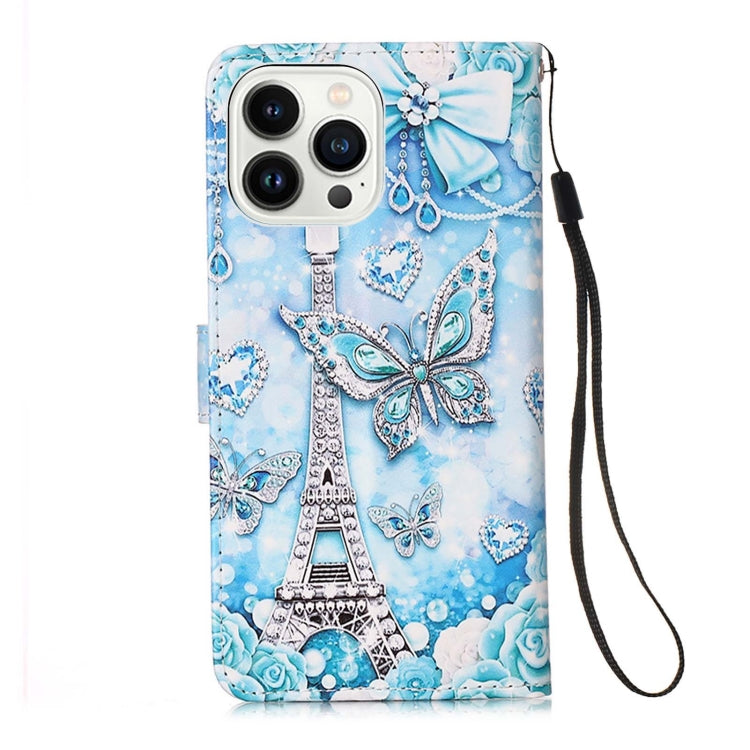For iPhone 15 Pro Colored Drawing Pattern Plain Weave Leather Phone Case(Tower Butterfly) - HoMEdemic™ 
