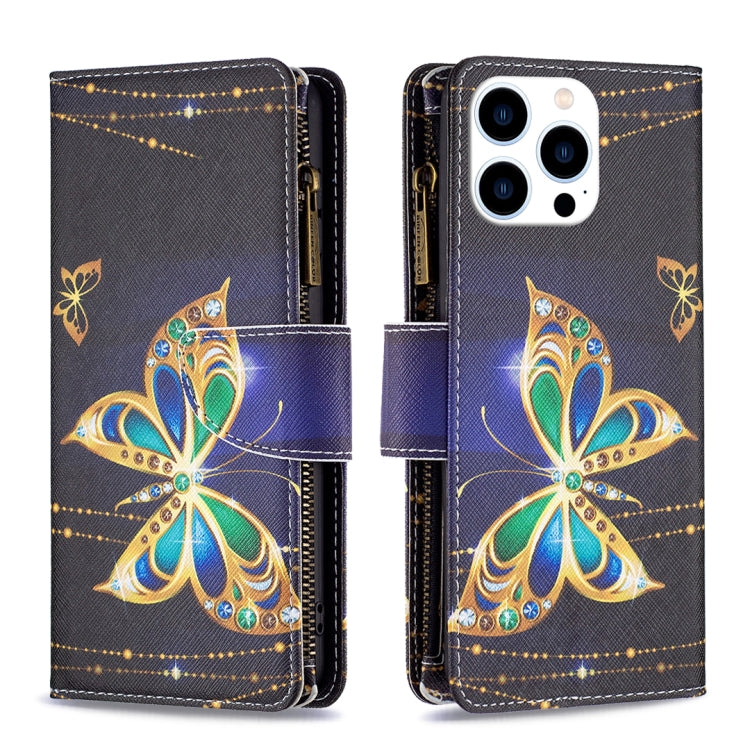 For iPhone 15 Pro Colored Drawing Pattern Zipper Phone Leather Case(Big Butterfly) - HoMEdemic™ 