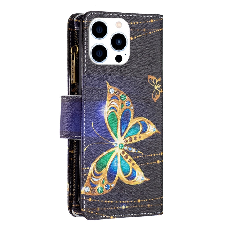 For iPhone 15 Pro Colored Drawing Pattern Zipper Phone Leather Case(Big Butterfly) - HoMEdemic™ 