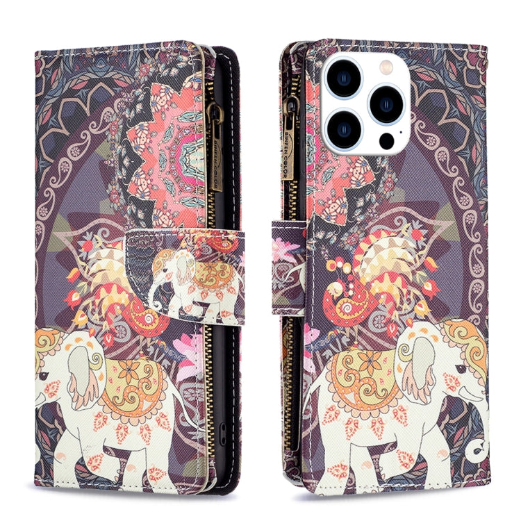For iPhone 15 Pro Colored Drawing Pattern Zipper Phone Leather Case(Flower Elephant) - HoMEdemic™ 