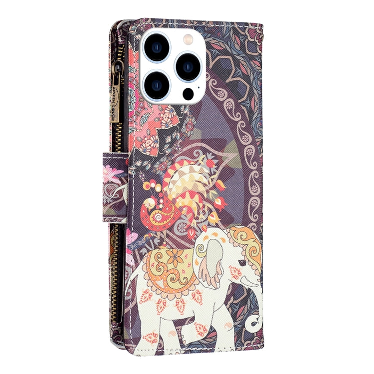 For iPhone 15 Pro Colored Drawing Pattern Zipper Phone Leather Case(Flower Elephant) - HoMEdemic™ 