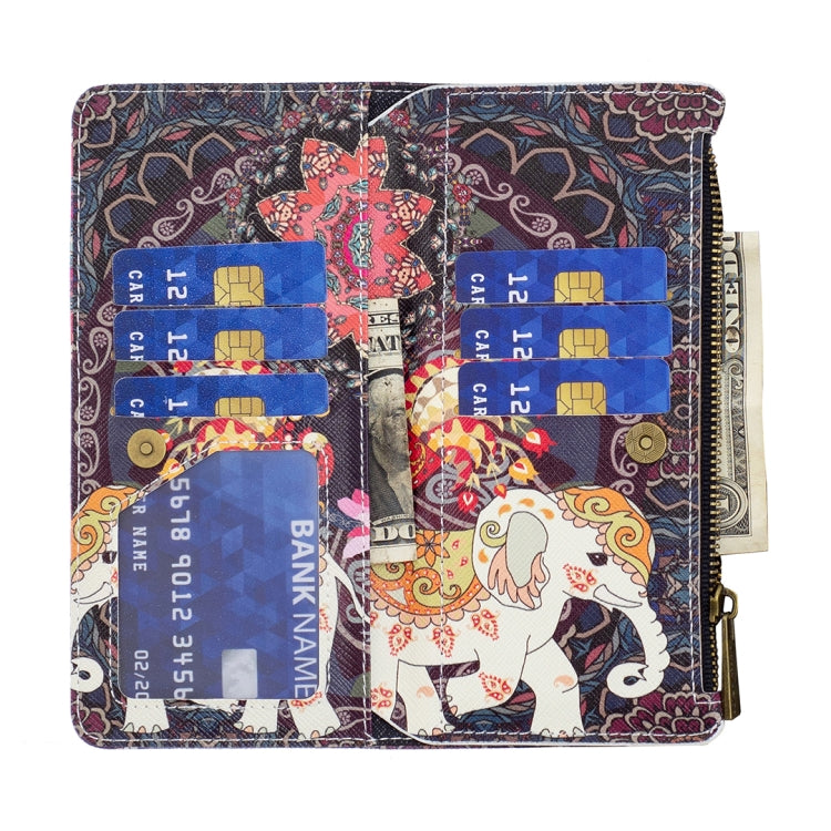 For iPhone 15 Pro Colored Drawing Pattern Zipper Phone Leather Case(Flower Elephant) - HoMEdemic™ 