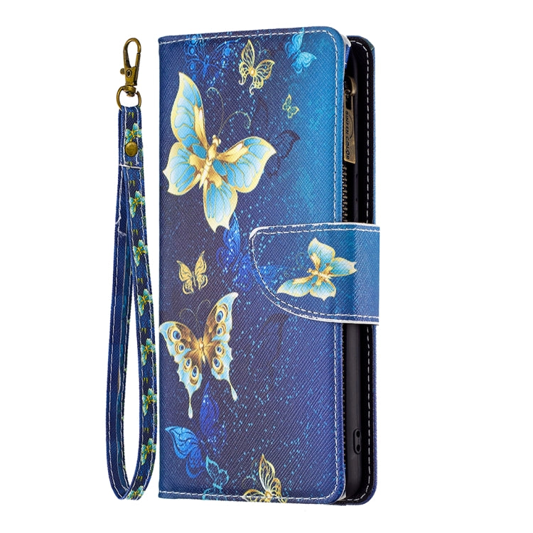 For iPhone 15 Pro Colored Drawing Pattern Zipper Phone Leather Case(Gold Butterfly) - HoMEdemic™ 