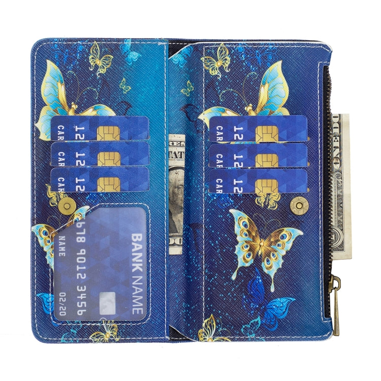 For iPhone 15 Pro Colored Drawing Pattern Zipper Phone Leather Case(Gold Butterfly) - HoMEdemic™ 