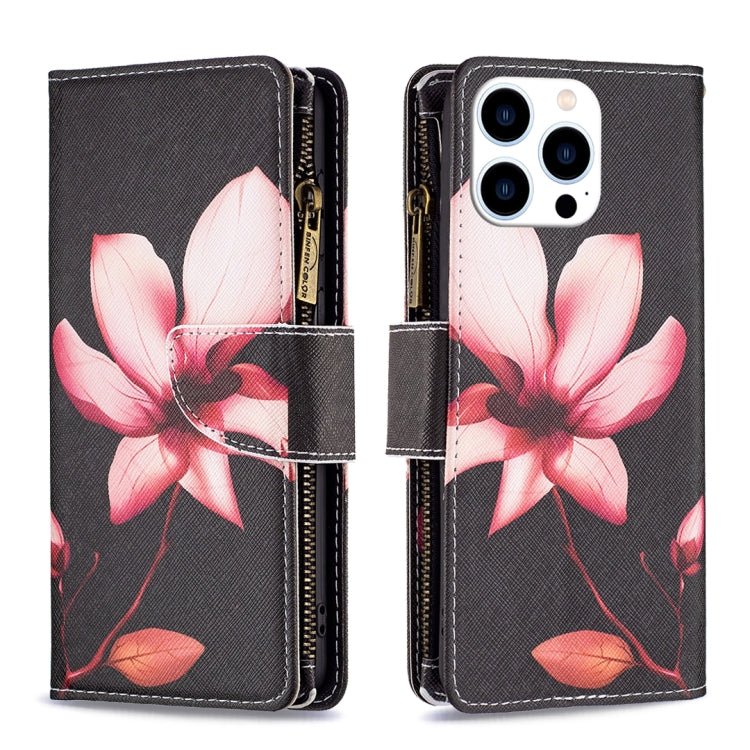 For iPhone 15 Pro Colored Drawing Pattern Zipper Phone Leather Case(Lotus) - HoMEdemic™ 