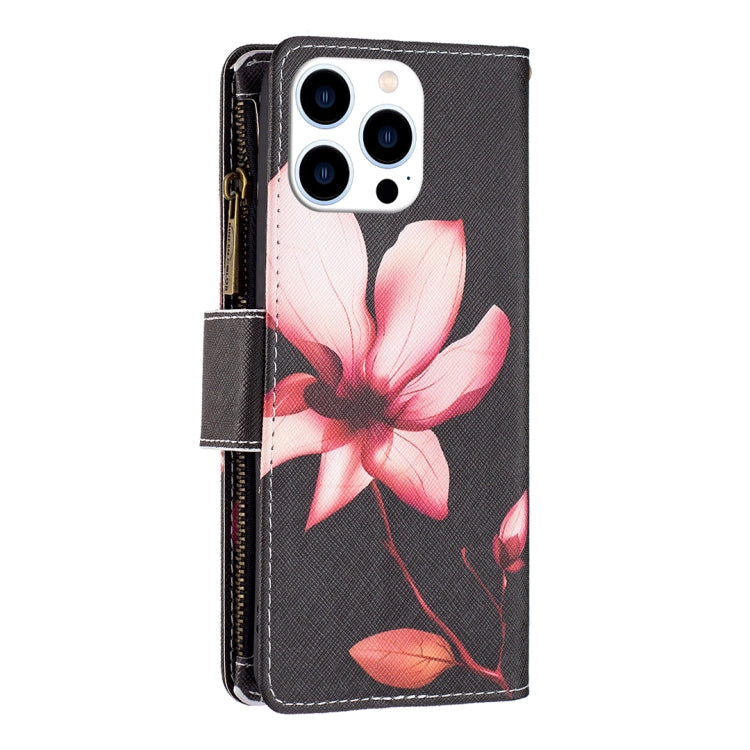 For iPhone 15 Pro Colored Drawing Pattern Zipper Phone Leather Case(Lotus) - HoMEdemic™ 