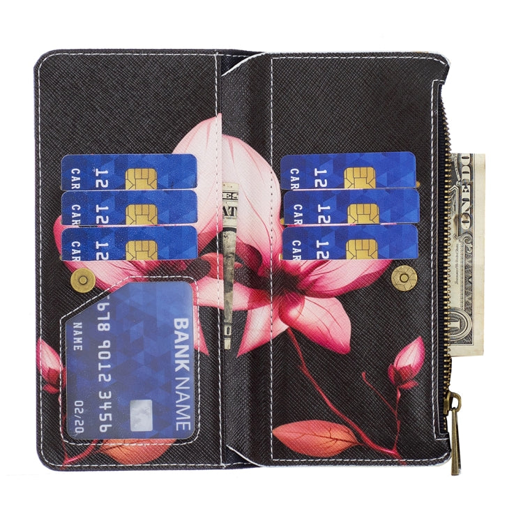 For iPhone 15 Pro Colored Drawing Pattern Zipper Phone Leather Case(Lotus) - HoMEdemic™ 