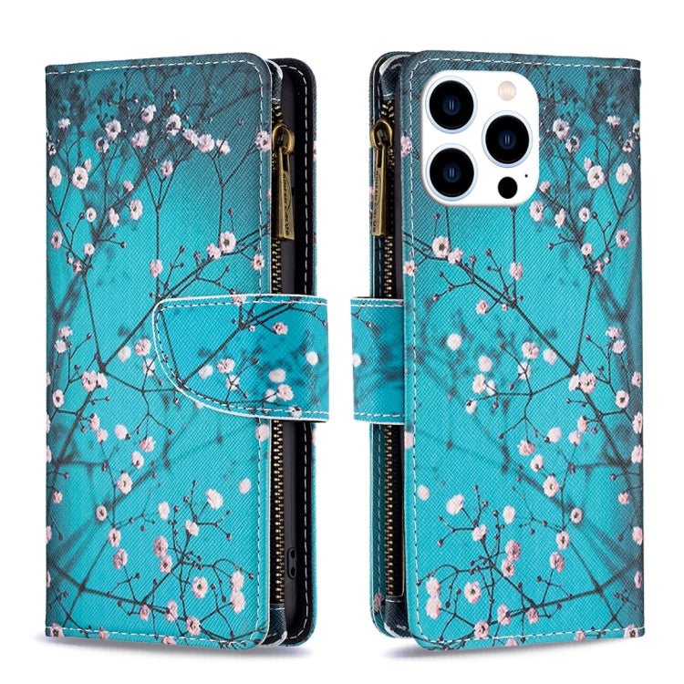 For iPhone 15 Pro Colored Drawing Pattern Zipper Phone Leather Case(Plum Blossom) - HoMEdemic™ 