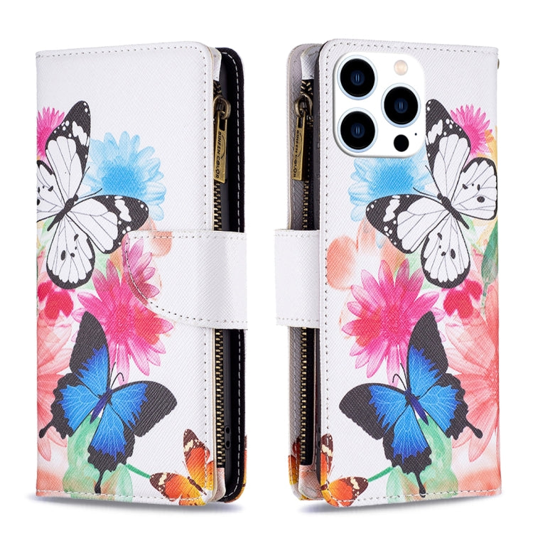 For iPhone 15 Pro Colored Drawing Pattern Zipper Phone Leather Case(Two Butterflies) - HoMEdemic™ 