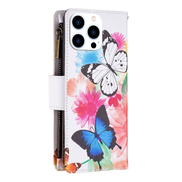 For iPhone 15 Pro Colored Drawing Pattern Zipper Phone Leather Case(Two Butterflies) - HoMEdemic™ 