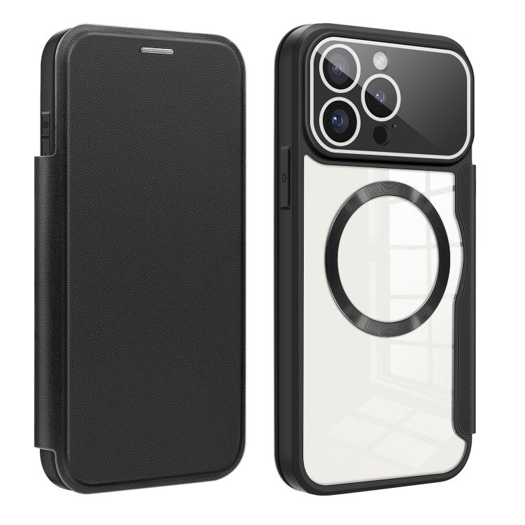 For iPhone 15 Pro Colored Shield MagSafe Magnetic RFID Anti-theft Leather Phone Case(Black) - HoMEdemic™ 