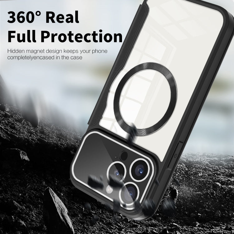 For iPhone 15 Pro Colored Shield MagSafe Magnetic RFID Anti-theft Leather Phone Case(Black) - HoMEdemic™ 