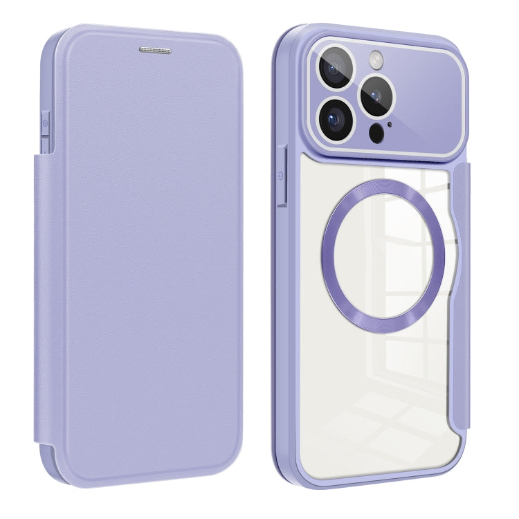 For iPhone 15 Pro Colored Shield MagSafe Magnetic RFID Anti-theft Leather Phone Case(Purple) - HoMEdemic™ 
