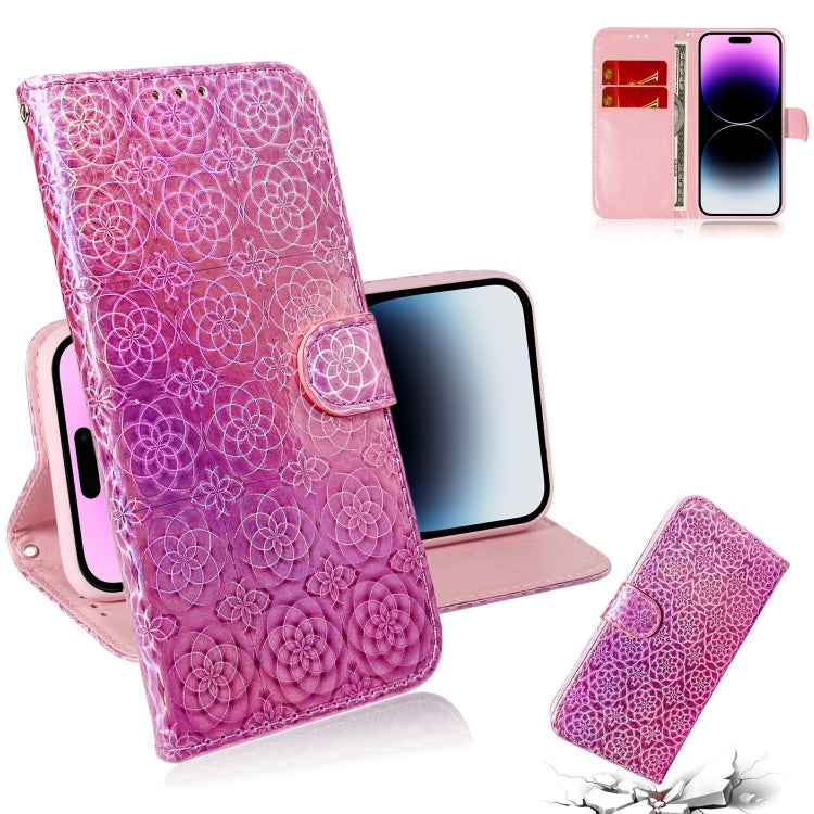 For iPhone 15 Pro Colorful Magnetic Buckle Leather Phone Case(Pink) - HoMEdemic™ 