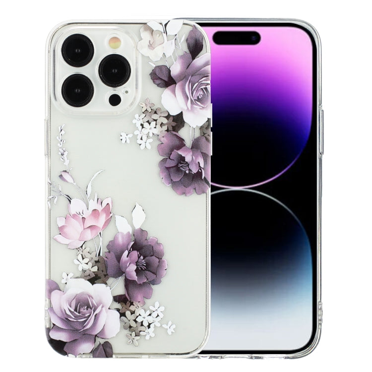 For iPhone 15 Pro Colorful Painting Pattern TPU Phone Case(Peony) - HoMEdemic™ 