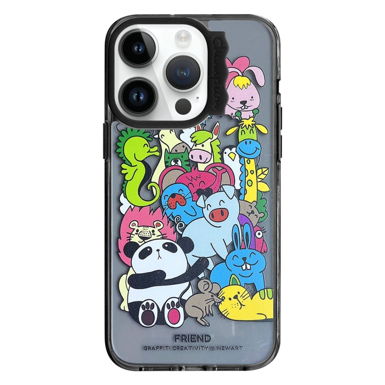 For iPhone 15 Pro Colorful Wave Circle Creative Pattern Phone Case(Black Animals) - HoMEdemic™ 