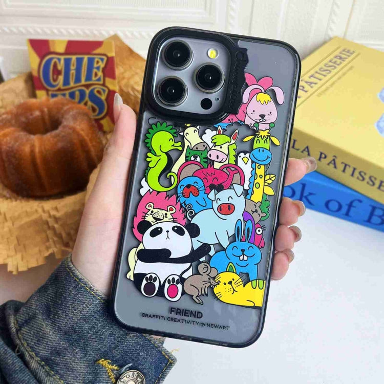 For iPhone 15 Pro Colorful Wave Circle Creative Pattern Phone Case(Black Animals) - HoMEdemic™ 