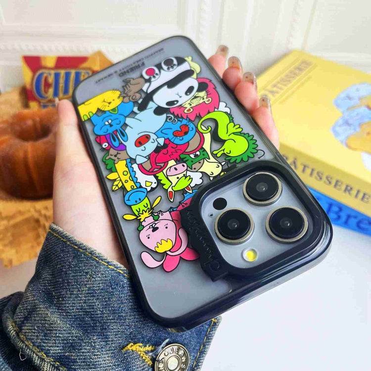 For iPhone 15 Pro Colorful Wave Circle Creative Pattern Phone Case(Black Animals) - HoMEdemic™ 