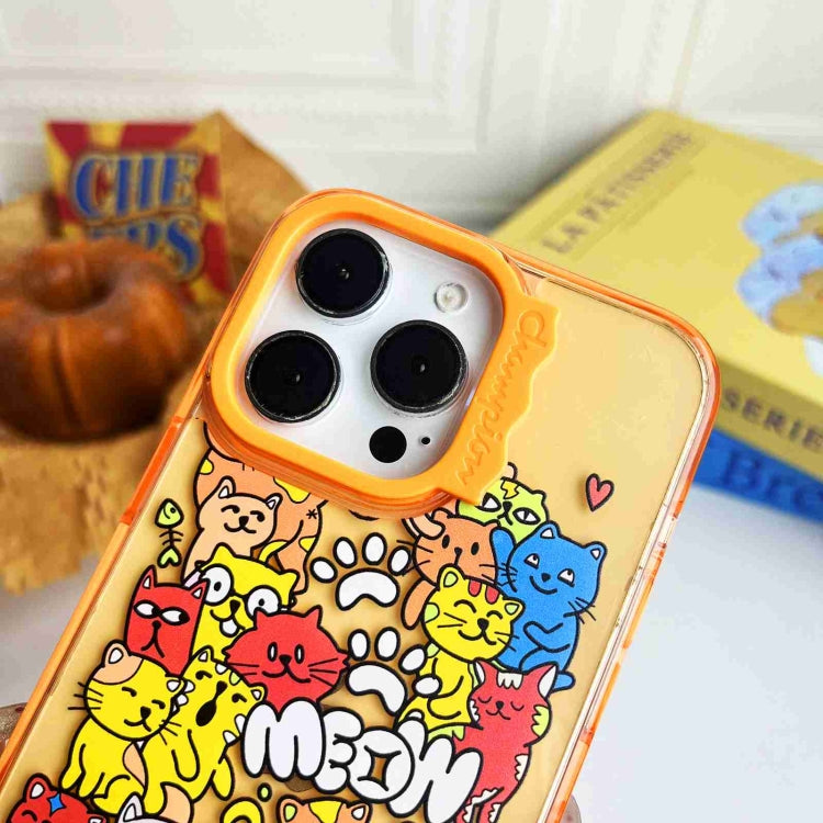 For iPhone 15 Pro Colorful Wave Circle Creative Pattern Phone Case(Black Animals) - HoMEdemic™ 