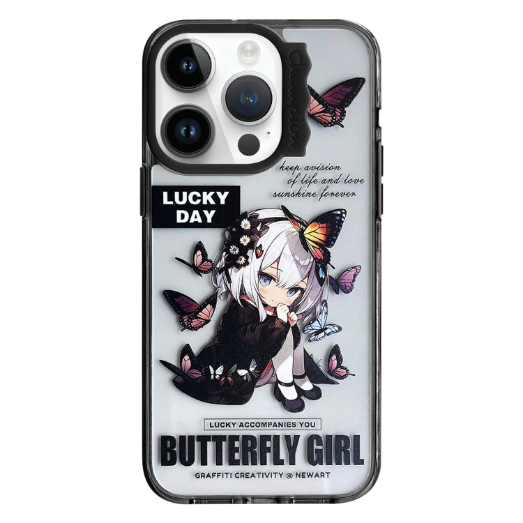 For iPhone 15 Pro Colorful Wave Circle Creative Pattern Phone Case(Butterfly Flower Girl) - HoMEdemic™ 