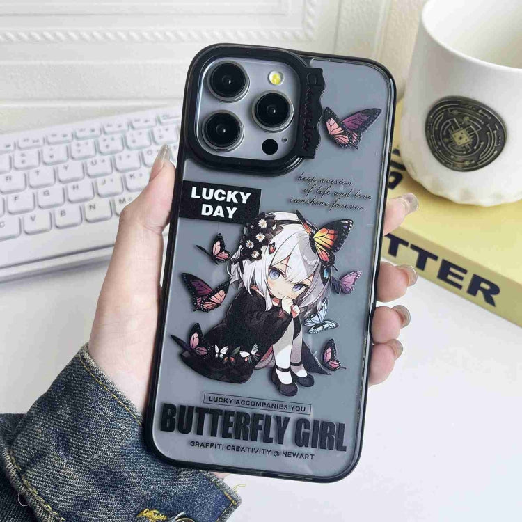 For iPhone 15 Pro Colorful Wave Circle Creative Pattern Phone Case(Butterfly Flower Girl) - HoMEdemic™ 