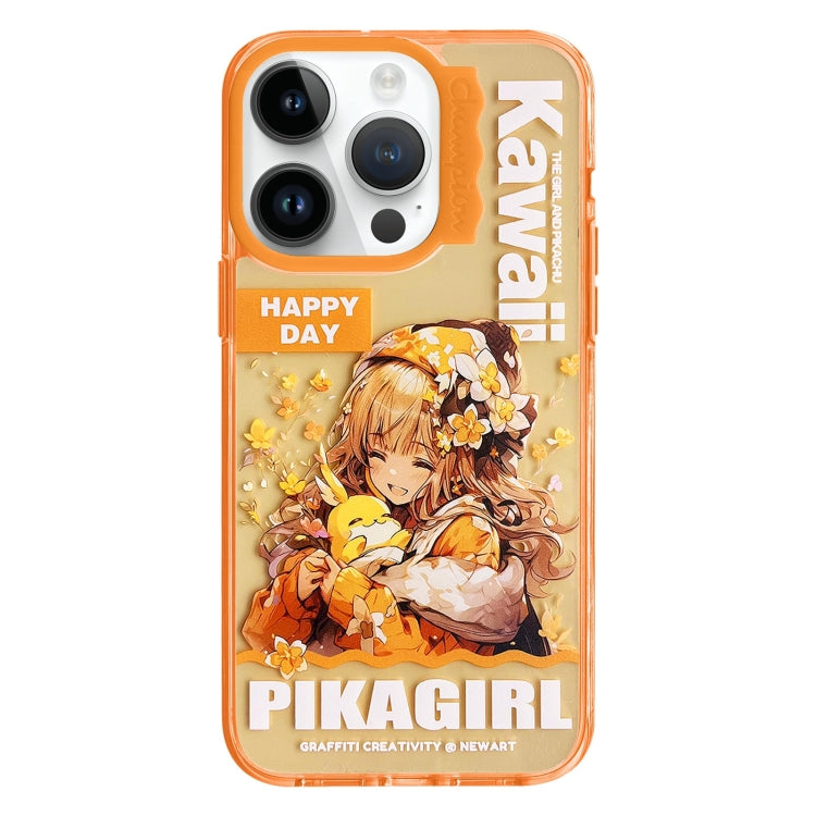 For iPhone 15 Pro Colorful Wave Circle Creative Pattern Phone Case(Orange Butterfly Flower Girl) - HoMEdemic™ 