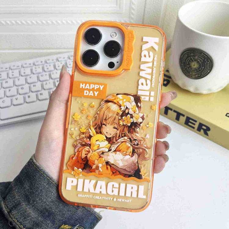 For iPhone 15 Pro Colorful Wave Circle Creative Pattern Phone Case(Orange Butterfly Flower Girl) - HoMEdemic™ 
