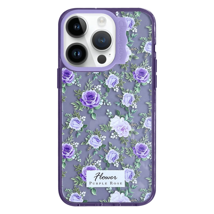 For iPhone 15 Pro Colorful Wave Circle Creative Pattern Phone Case(Purple Flower) - HoMEdemic™ 