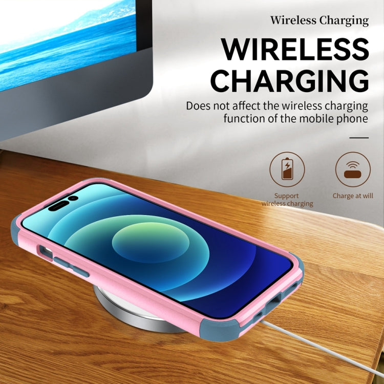 For iPhone 15 Pro Commuter Shockproof TPU + PC Phone Case(Pink+Grey Green) - HoMEdemic™ 