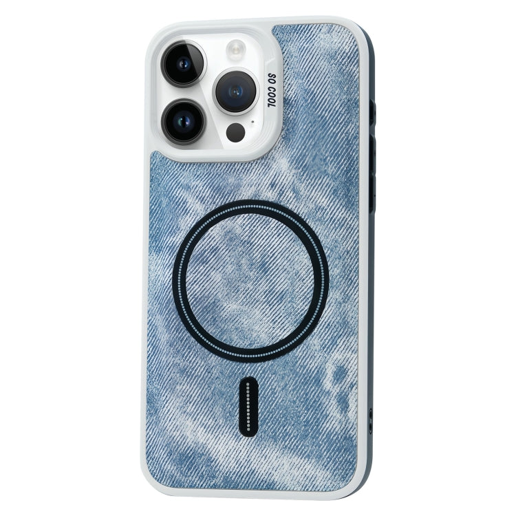 For iPhone 15 Pro Contrast Color Denim MagSafe Magnetic Phone Case(Blue) - HoMEdemic™ 