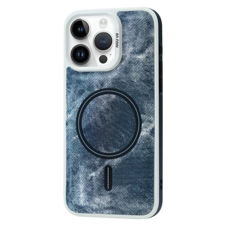 For iPhone 15 Pro Contrast Color Denim MagSafe Magnetic Phone Case(Grey Blue) - HoMEdemic™ 